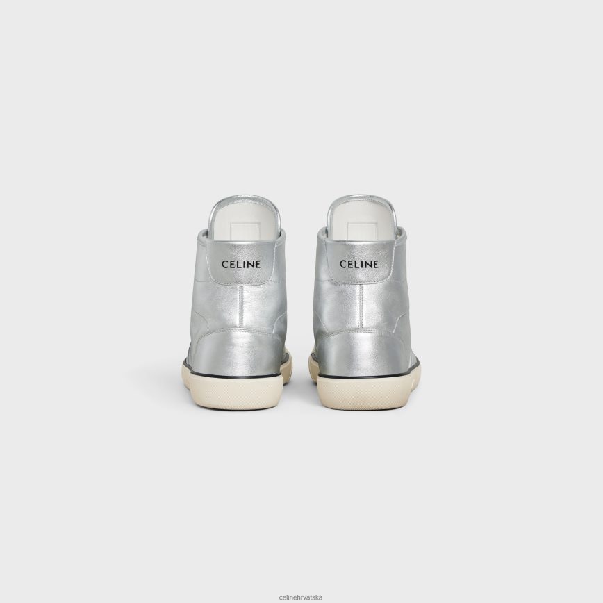 CELINE muškarci as-02 srednje niske alan tenisice na vezanje od metalizirane teleće kože srebro obuća 3WE2E2052