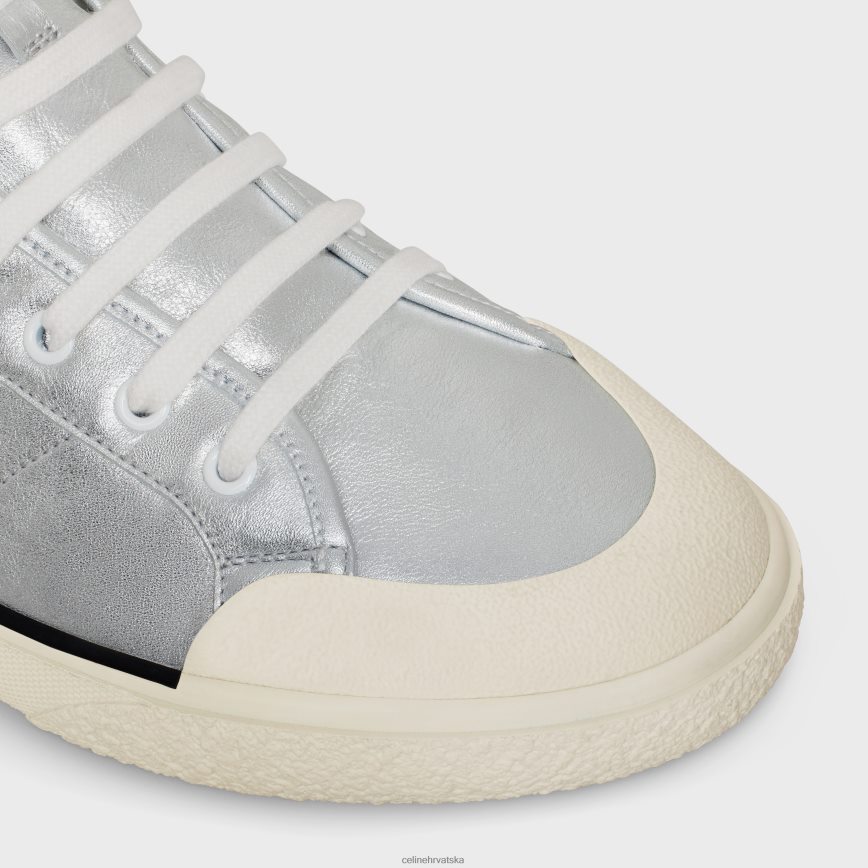 CELINE muškarci as-02 srednje niske alan tenisice na vezanje od metalizirane teleće kože srebro obuća 3WE2E2052