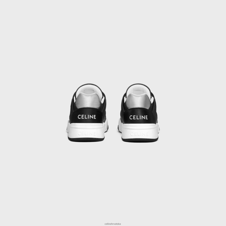 CELINE muškarci ct-07 niske tenisice na vezanje od mreže, teleće kože i laminirane teleće kože crna/srebrna obuća 3WE2E2031