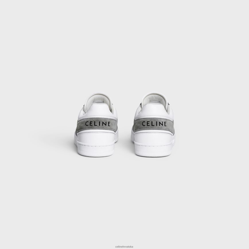 CELINE muškarci niske tenisice na vezanje od brušene kože i teleće kože siva/optički bijela obuća 3WE2E2041