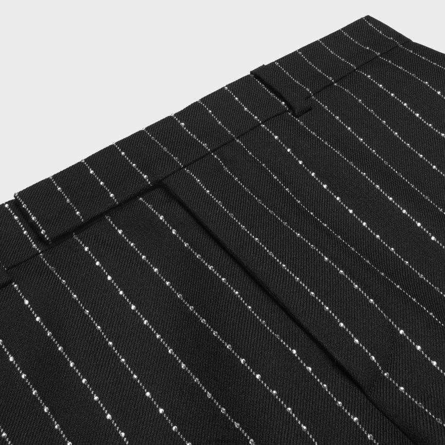 CELINE muškarci izvezene lepršave hlače od prugaste vune crno bijeli odjeća 3WE2E1893