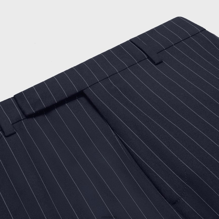 CELINE muškarci klasične hlače od prugaste kašmir vune marine/craie odjeća 3WE2E1902