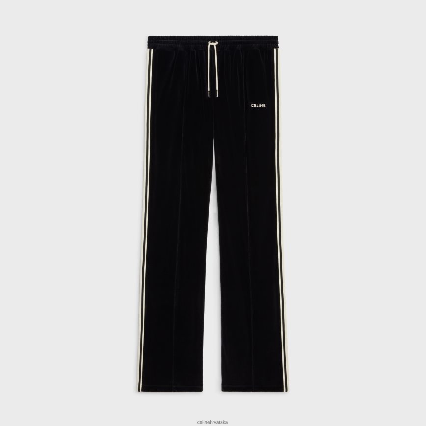 CELINE muškarci trenirka hlače od baršunastog žerseja crno bijeli odjeća 3WE2E1826