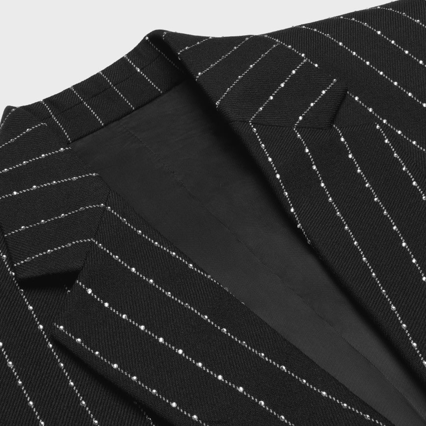 CELINE muškarci izvezena klasična jakna od prugaste vune crno bijeli odjeća 3WE2E1880