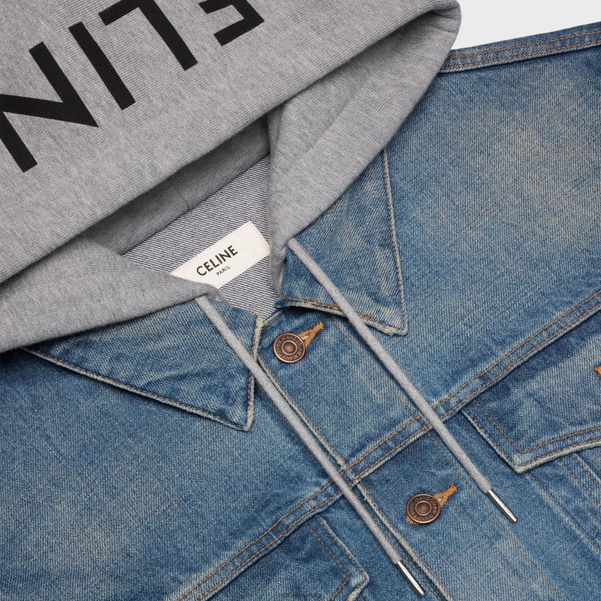 CELINE muškarci kamionska jakna od trapera sindikalno pranje odjeća 3WE2E1856