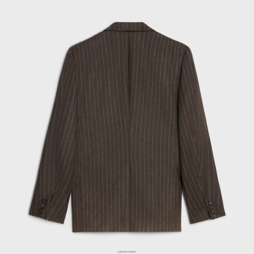 CELINE muškarci karnabi jakna u jakni od prugastog flanela marron/craie odjeća 3WE2E1878