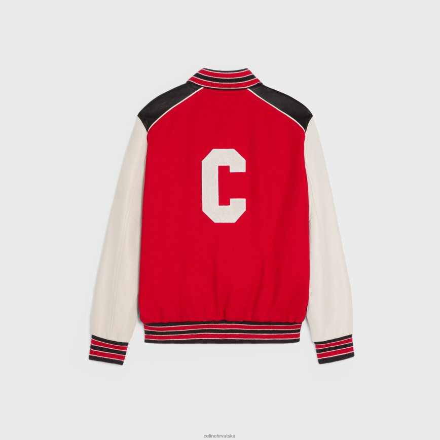 CELINE muškarci klasična teddy jakna od teksturirane vune Crvena odjeća 3WE2E1840