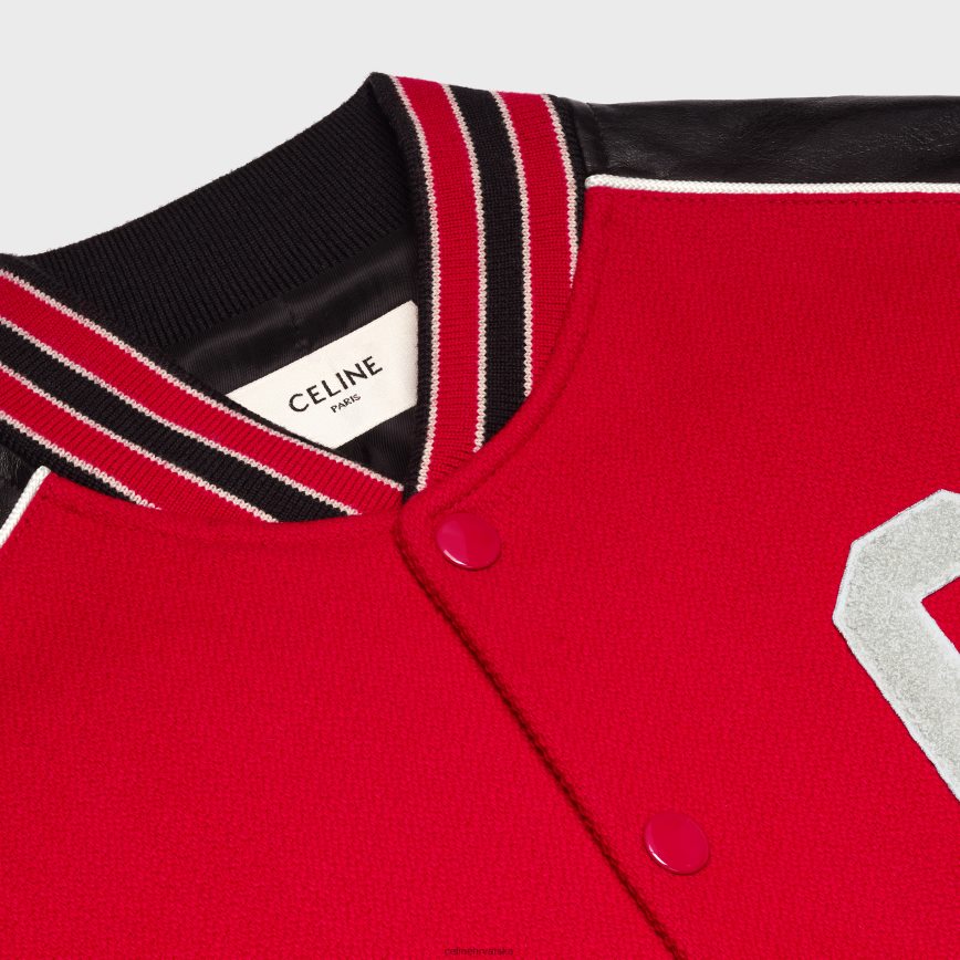 CELINE muškarci klasična teddy jakna od teksturirane vune Crvena odjeća 3WE2E1840