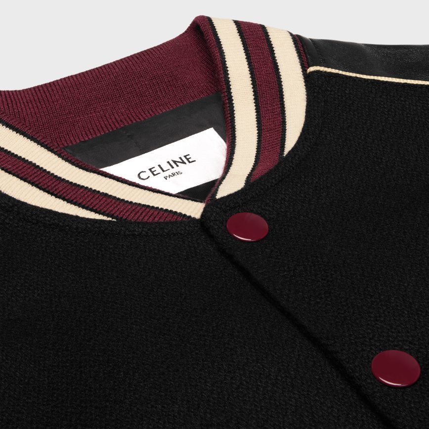 CELINE muškarci klasična teddy jakna od teksturirane vune crno/bordo odjeća 3WE2E1837