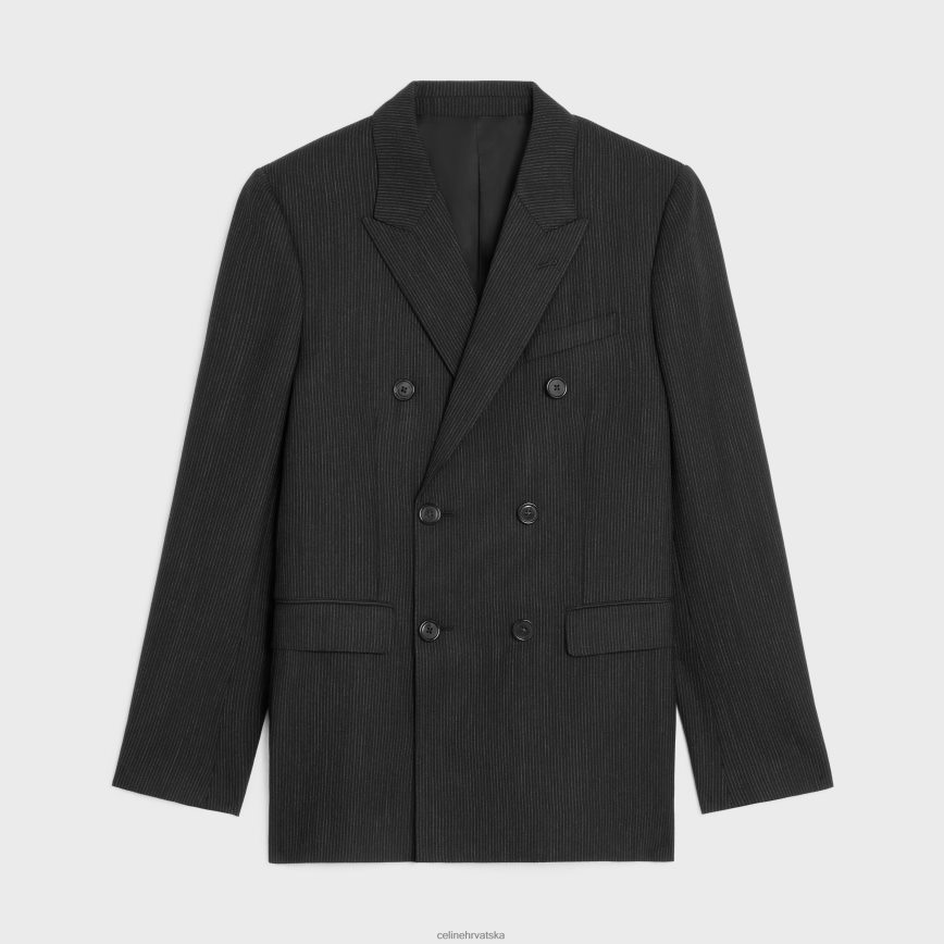 CELINE muškarci klasični sako od prugaste vune crno bijeli odjeća 3WE2E1882