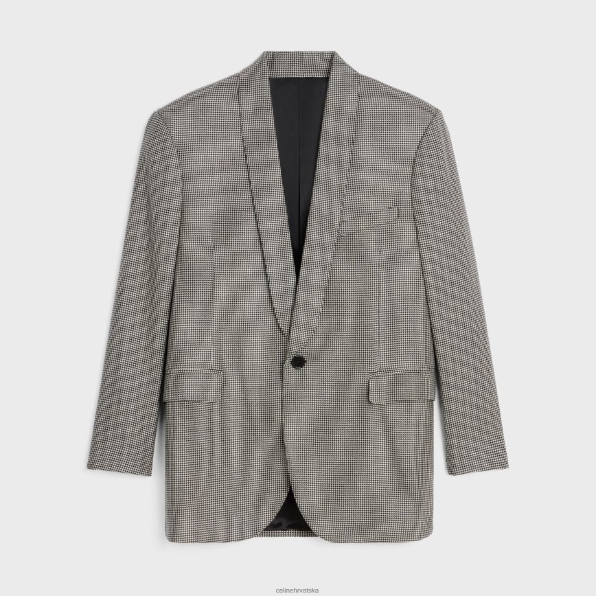 CELINE muškarci kutijasta jakna od kašmir vune craie/noir odjeća 3WE2E1886