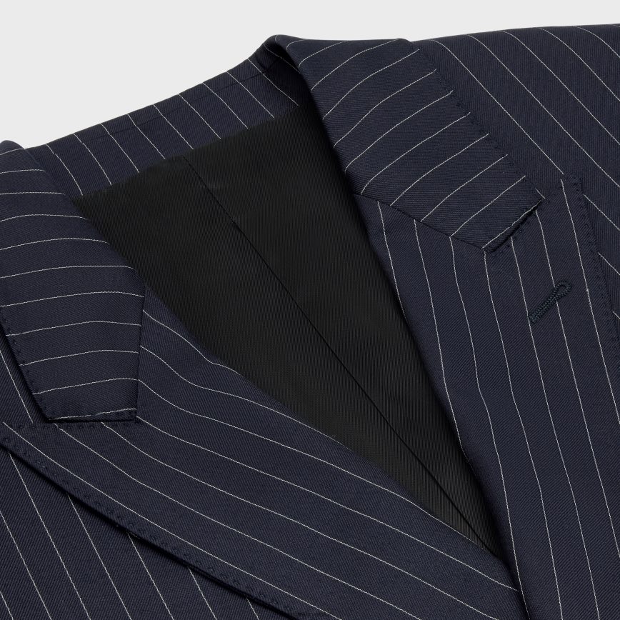 CELINE muškarci kutijasta jakna od prugaste kašmir vune marine/craie odjeća 3WE2E1885