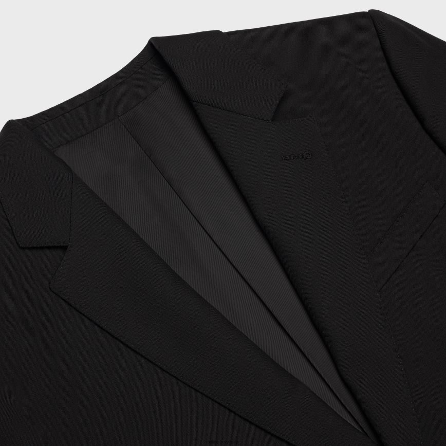 CELINE muškarci kutijasta jakna od vunenog gabardina crno odjeća 3WE2E1884