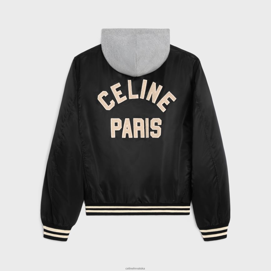 CELINE muškarci prevelika teddy jakna s kapuljačom od najlona crno odjeća 3WE2E1853