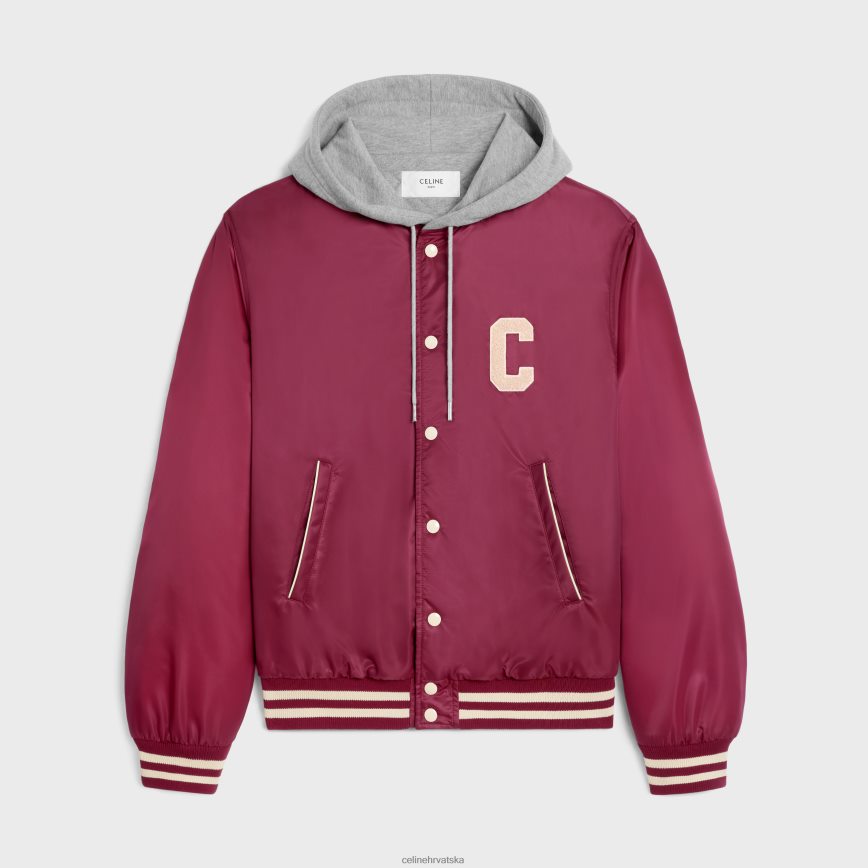 CELINE muškarci prevelika teddy jakna s kapuljačom od najlona tamnocrvena odjeća 3WE2E1854