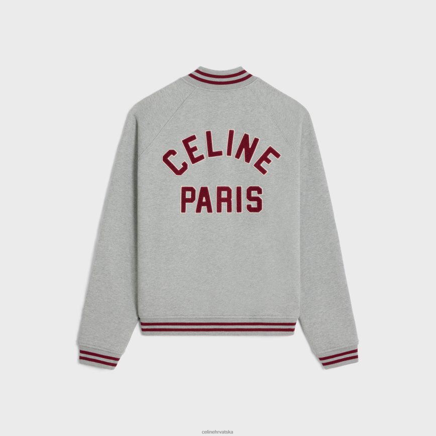 CELINE muškarci teddy sveučilišna jakna od pamučnog flisa sivi melange/crveno grožđe/off w odjeća 3WE2E1844