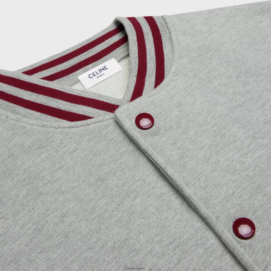 CELINE muškarci teddy sveučilišna jakna od pamučnog flisa sivi melange/crveno grožđe/off w odjeća 3WE2E1844