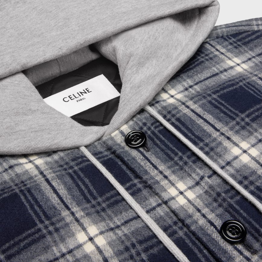 CELINE muškarci majica s kapuljačom od kariranog pamuka mornarica odjeća 3WE2E1804