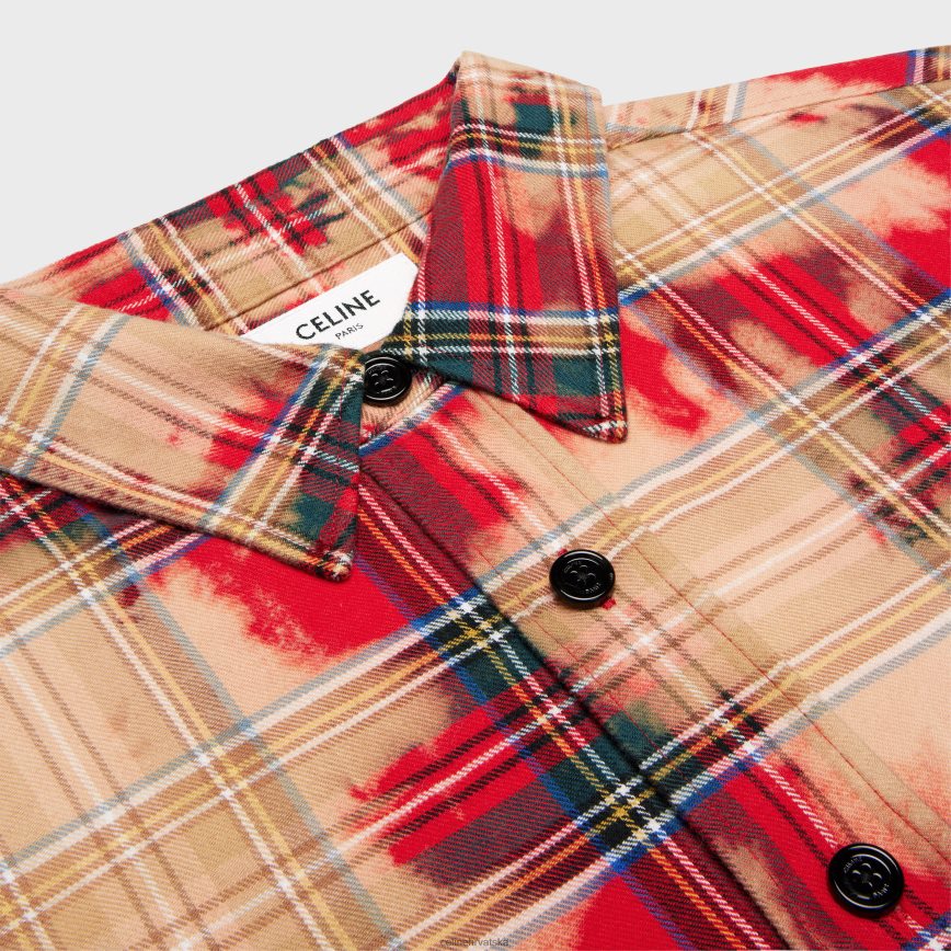 CELINE muškarci široka košulja od kariranog pamuka rouge tartan odjeća 3WE2E1919