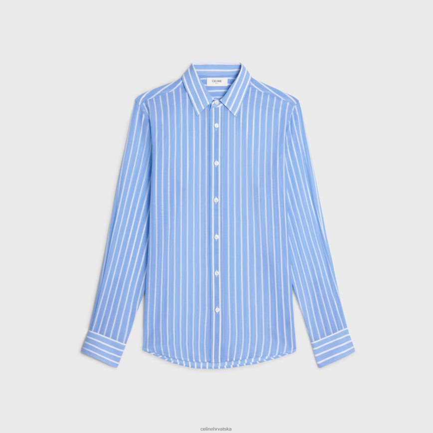 CELINE muškarci široka košulja od prugastog pamuka ciel/bijelo odjeća 3WE2E1913