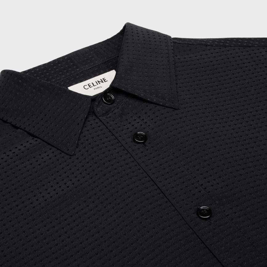 CELINE muškarci široka košulja od sjajne mat svile s printom crno odjeća 3WE2E1917
