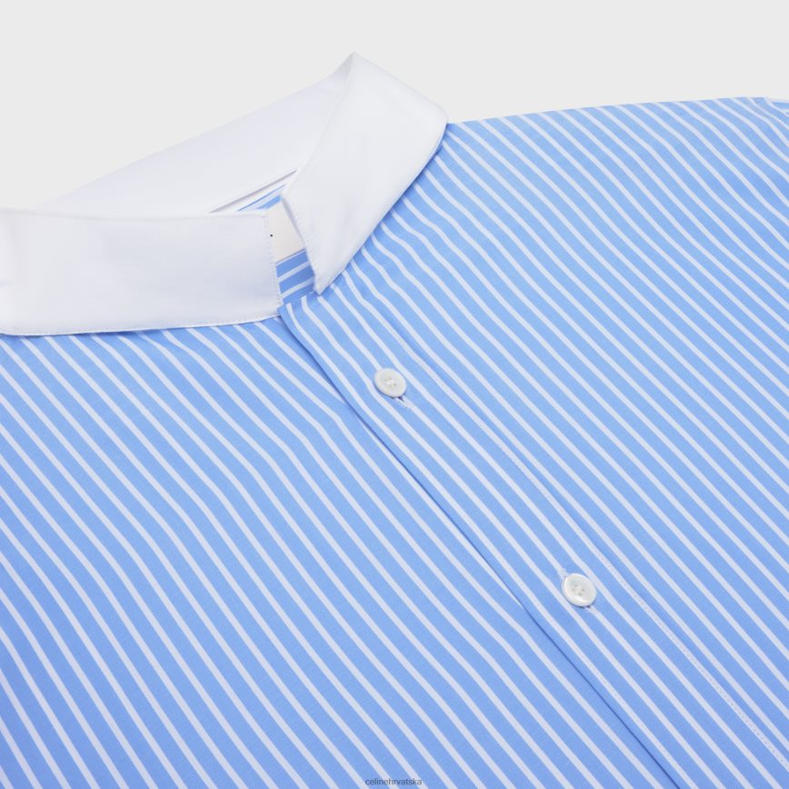 CELINE muškarci široka košulja s obrnutim ovratnikom od prugastog pamuka ciel/bijelo odjeća 3WE2E1910