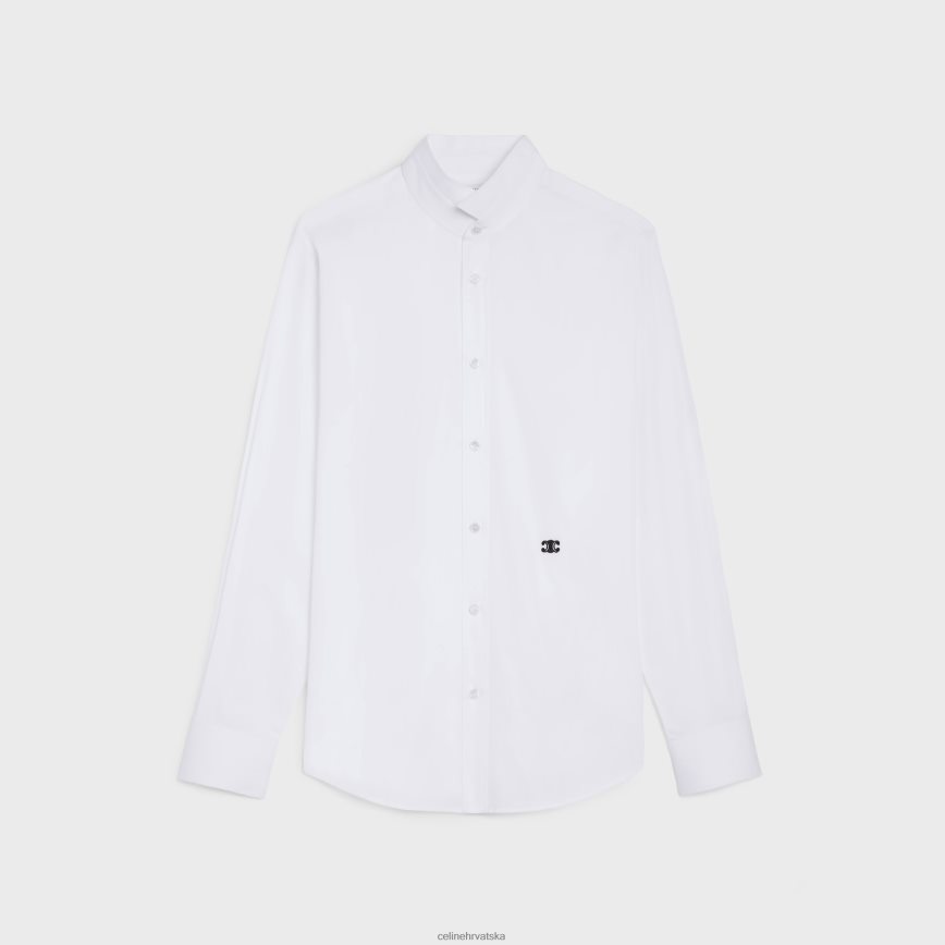 CELINE muškarci široka košulja s podignutim ovratnikom od pamučnog popelina bijela odjeća 3WE2E1915