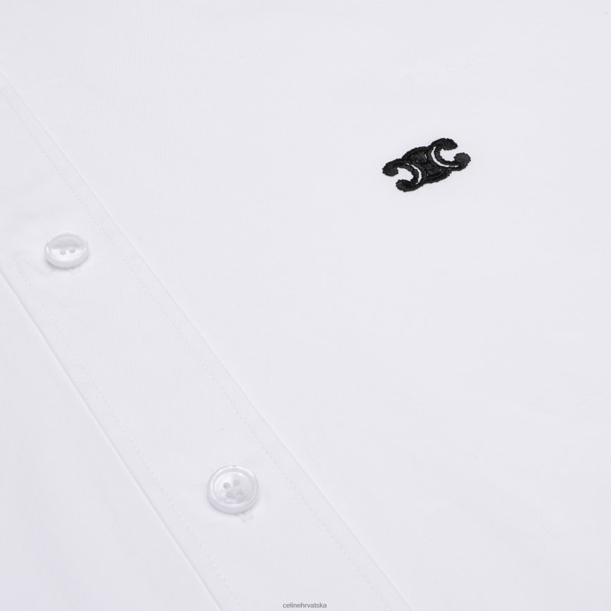 CELINE muškarci široka košulja s podignutim ovratnikom od pamučnog popelina bijela odjeća 3WE2E1915