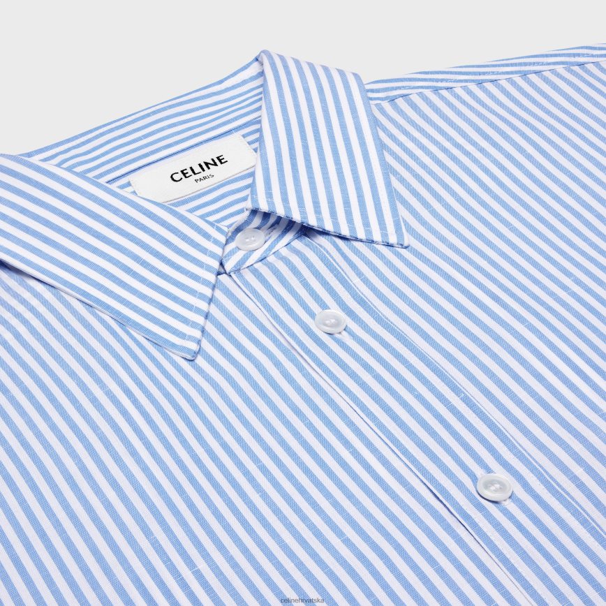 CELINE muškarci široku košulju od prugastog pamučnog platna bijelo/plavo odjeća 3WE2E1914