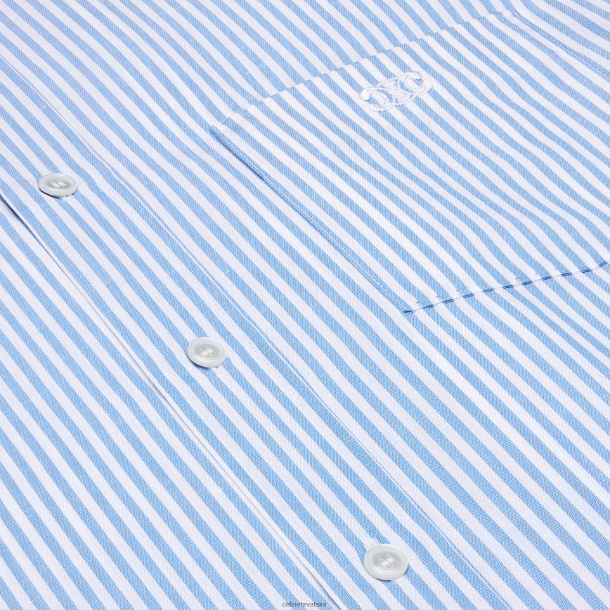 CELINE muškarci široku košulju od prugastog pamučnog platna bijelo/plavo odjeća 3WE2E1914