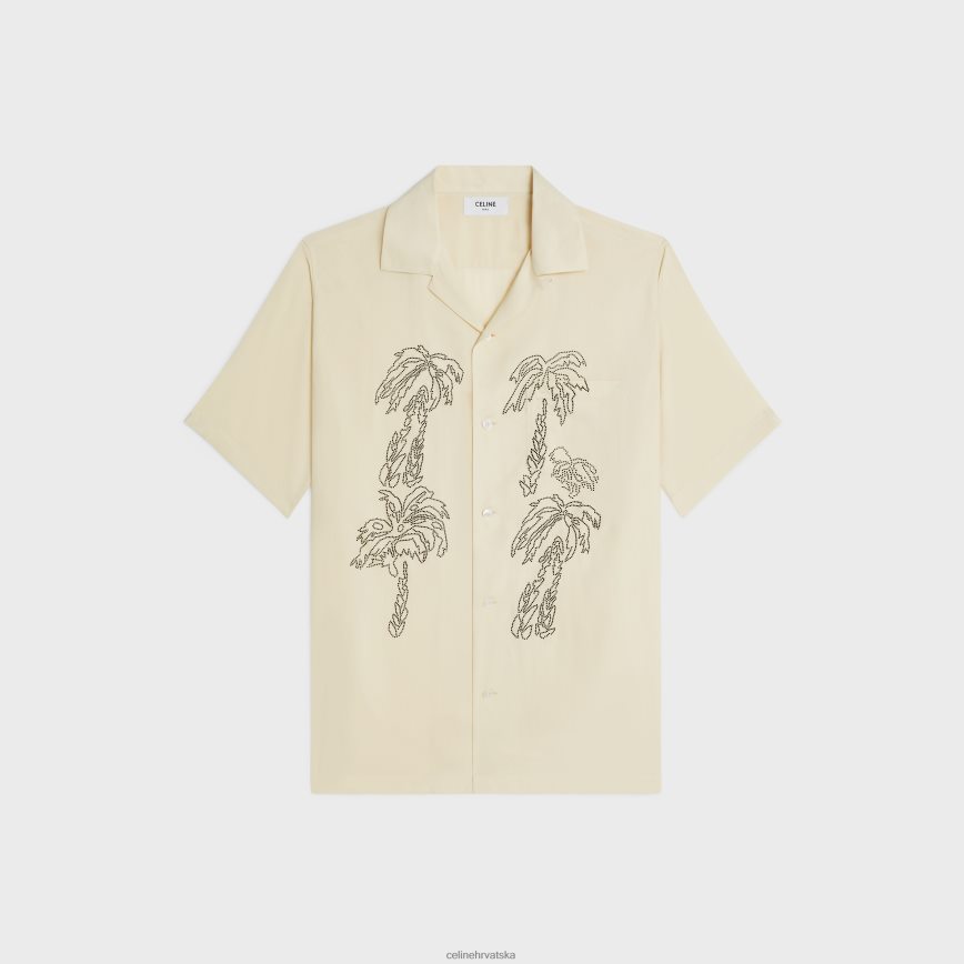 CELINE muškarci izvezena havajska košulja od viskoze mliječno bež odjeća 3WE2E1923