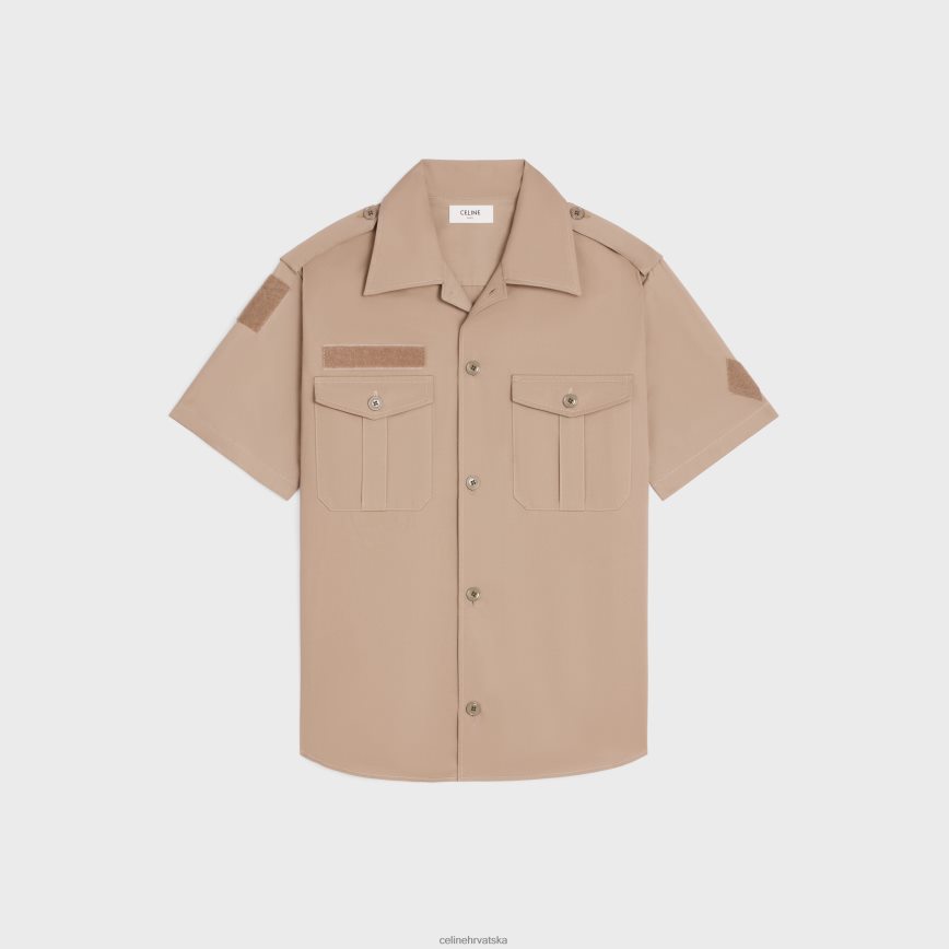 CELINE muškarci košulja na čičak od pamučnog platna bež odjeća 3WE2E1924