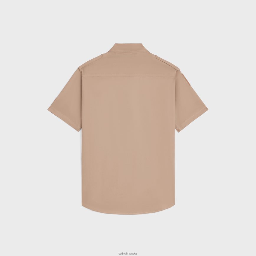 CELINE muškarci košulja na čičak od pamučnog platna bež odjeća 3WE2E1924