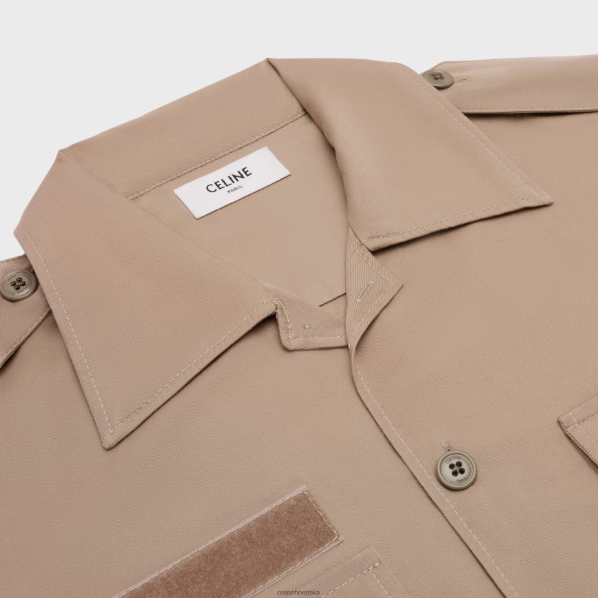 CELINE muškarci košulja na čičak od pamučnog platna bež odjeća 3WE2E1924