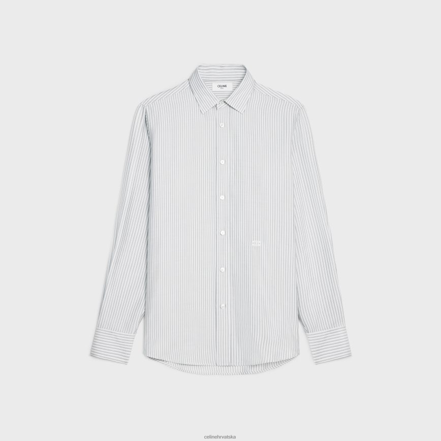 CELINE muškarci labava karnabi košulja od prugaste svile craie/quartz/gris odjeća 3WE2E1909