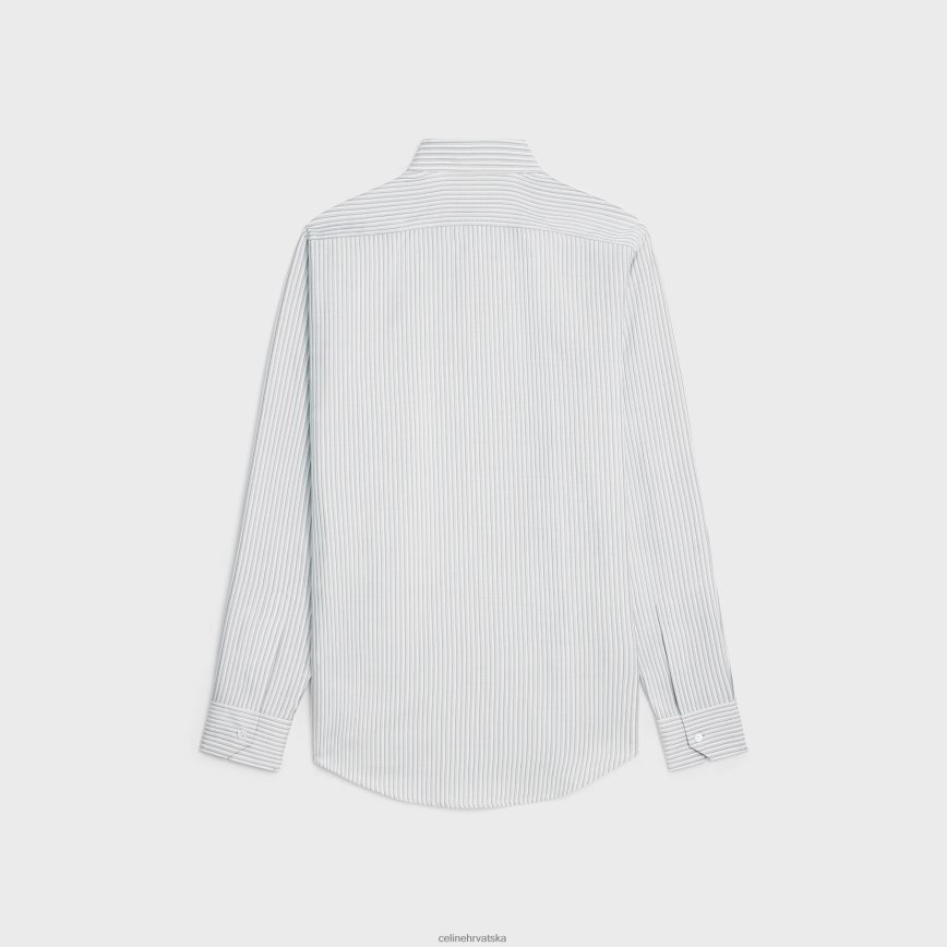 CELINE muškarci labava karnabi košulja od prugaste svile craie/quartz/gris odjeća 3WE2E1909