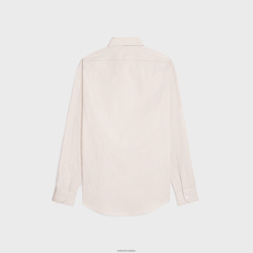 CELINE muškarci labava karnabi košulja od prugastog poplina bijela/deva odjeća 3WE2E1908
