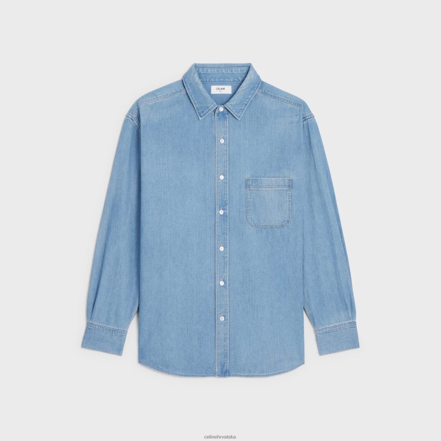 CELINE muškarci vintage indigo traper košulja od kamena indigo vintage kamen odjeća 3WE2E1918