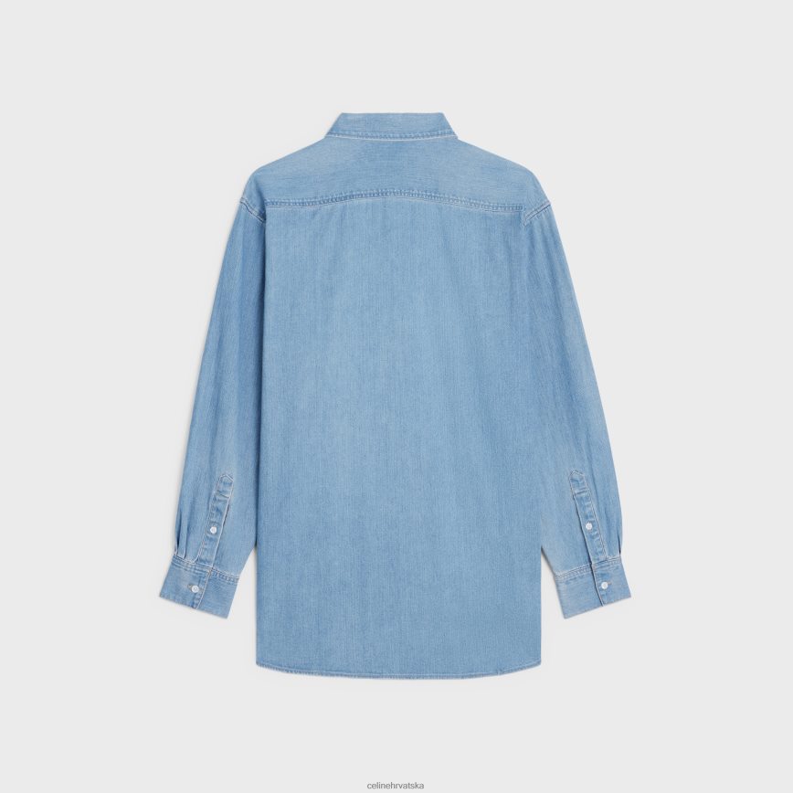 CELINE muškarci vintage indigo traper košulja od kamena indigo vintage kamen odjeća 3WE2E1918