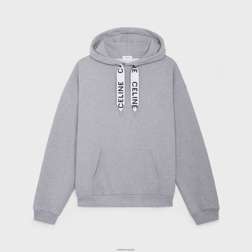 CELINE muškarci široka majica s kapuljačom od pamučnog flisa Svijetlo siva odjeća 3WE2E1938