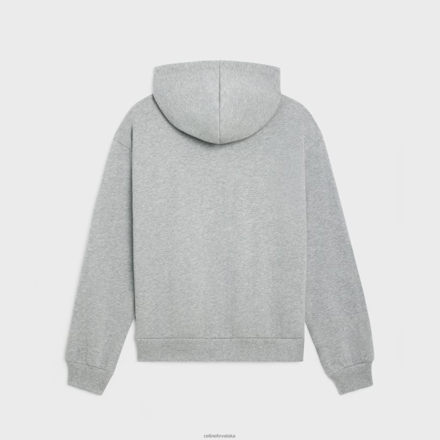 CELINE muškarci široka majica s kapuljačom od pamučnog flisa sivi melange/bordo odjeća 3WE2E1941