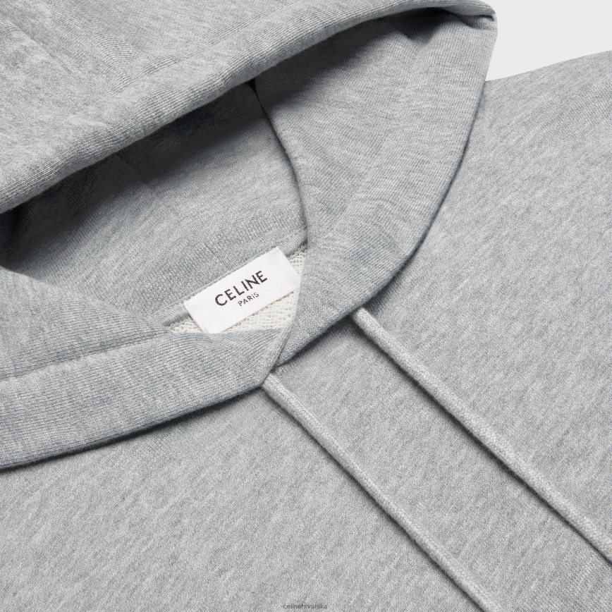 CELINE muškarci široka majica s kapuljačom od pamučnog flisa sivi melange/bordo odjeća 3WE2E1941