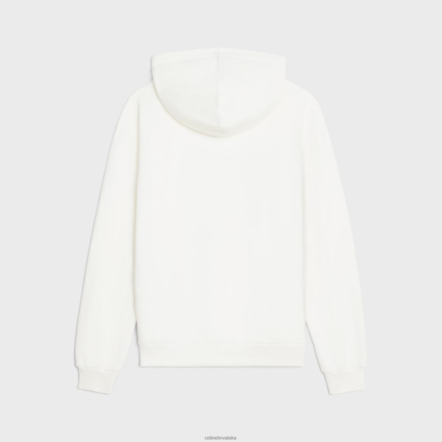 CELINE muškarci široka majica s kapuljačom s valovima od pamučnog flisa prljavobijelo/plavo odjeća 3WE2E1948