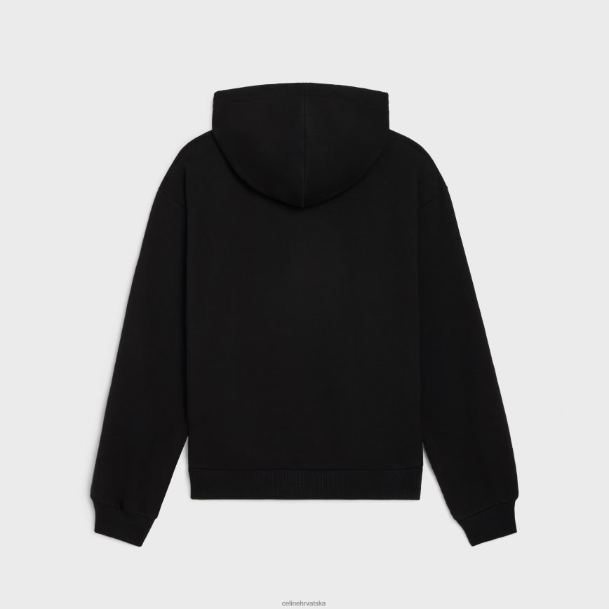 CELINE muškarci labava izvezena majica s kapuljačom od pamučnog flisa crno/bijelo/kristalno odjeća 3WE2E1940