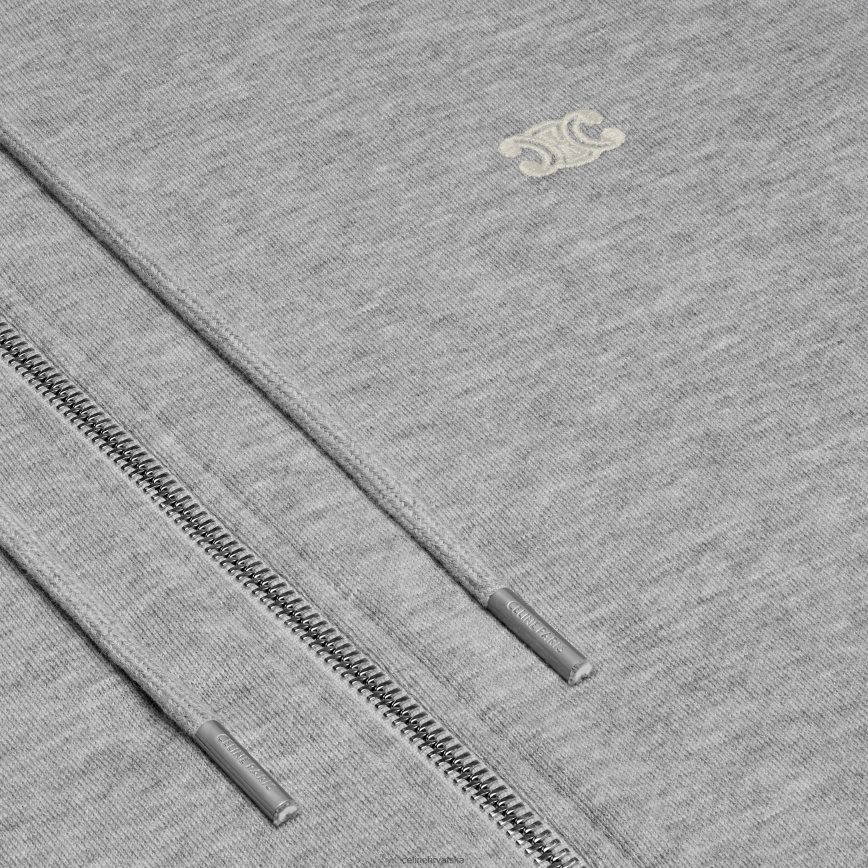 CELINE muškarci triomphe majica s patentnim zatvaračem od pamuka i kašmira sivo/bijelo odjeća 3WE2E1943