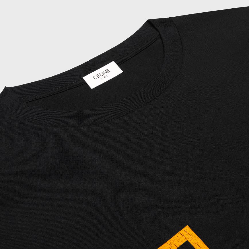 CELINE muškarci 16 široka majica kratkih rukava od pamučnog žerseja crna/zlatno žuta odjeća 3WE2E1928
