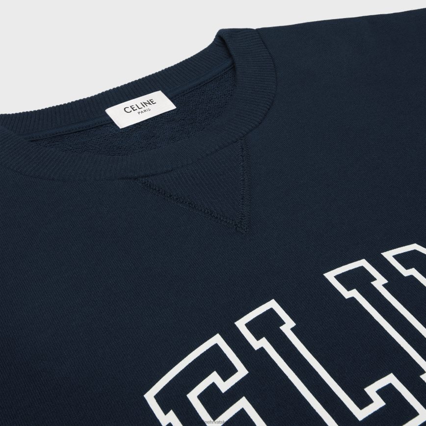 CELINE muškarci široka majica od pamučnog flisa tamnoplava/bijela odjeća 3WE2E1811