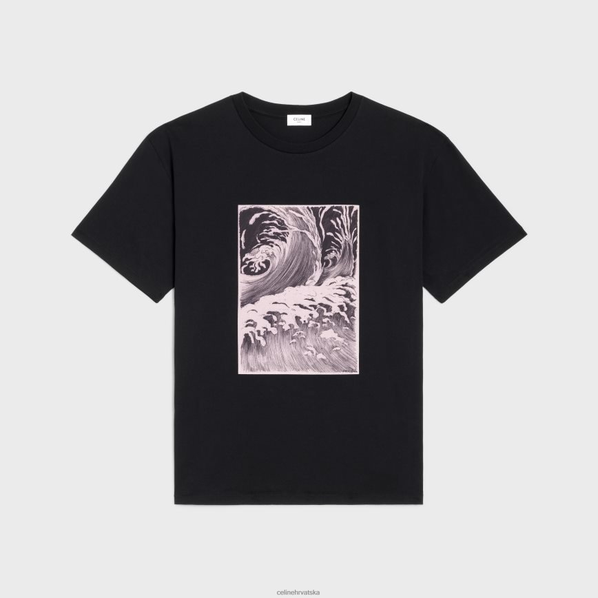 CELINE muškarci široka majica s valovima od pamučnog žerseja crno bijeli odjeća 3WE2E1925