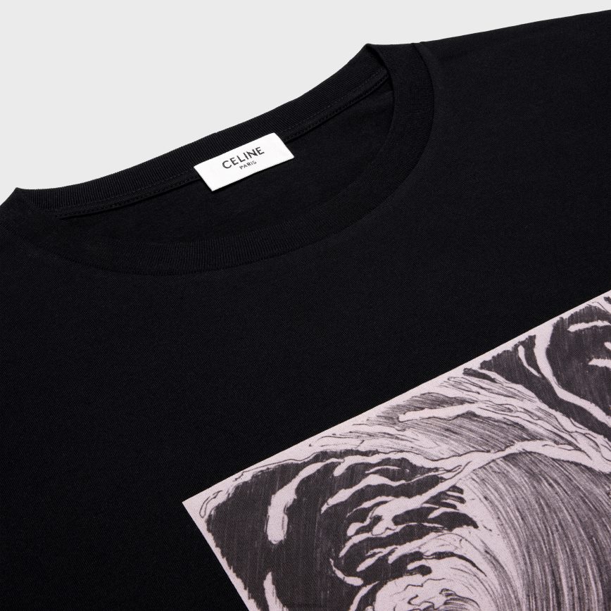 CELINE muškarci široka majica s valovima od pamučnog žerseja crno bijeli odjeća 3WE2E1925