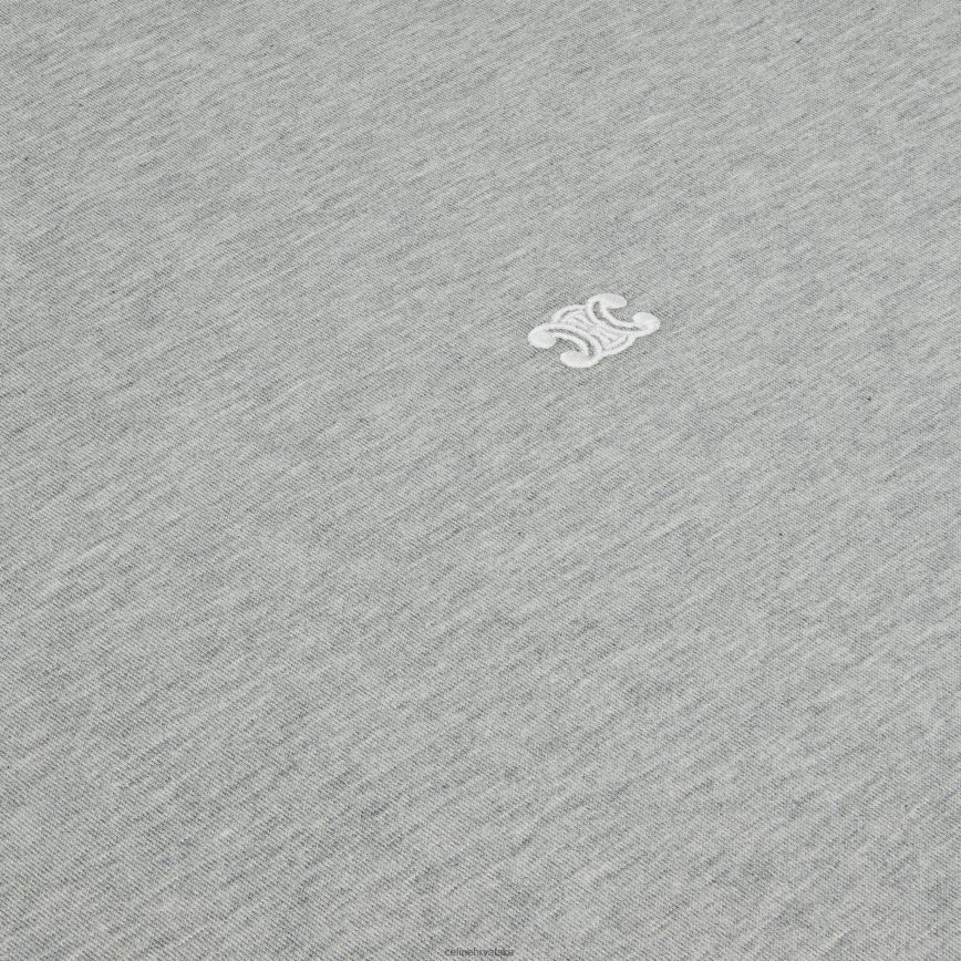 CELINE muškarci triomphe široka majica kratkih rukava od pamučnog žerseja sivi melanž/slabobijela odjeća 3WE2E1820